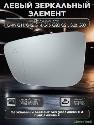 Зеркальный элемент левый с обогревом и слепыми зонами, асферическое BMW G11 G12 G14 G15 G20 G21 G28 G30
